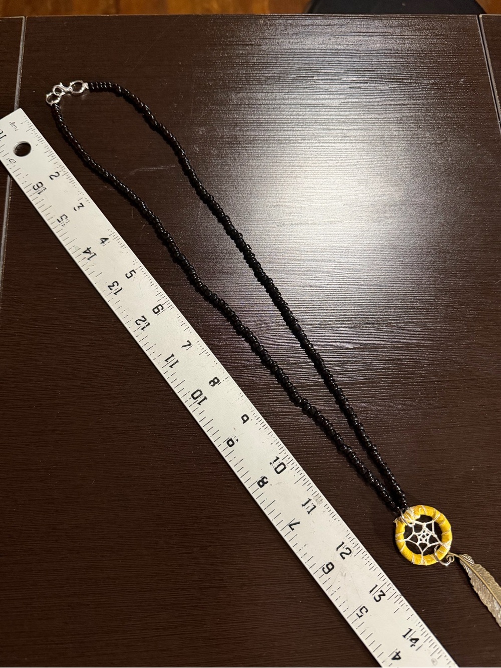 Yellow Dreamcatcher Pendant Necklace with Feather Charm - Picture 2 of 2